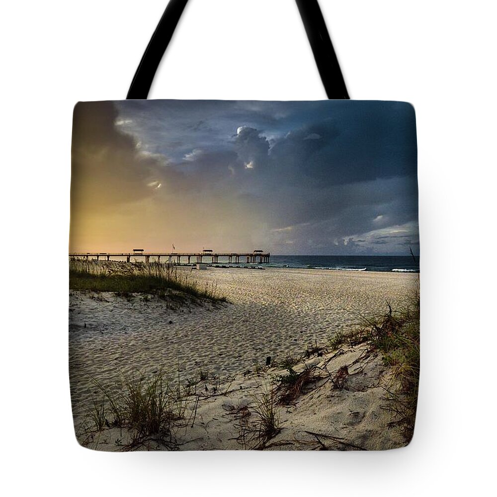 Alabama Tote Bag featuring the photograph Dawn at 4 Seasons Pier and Cotton Bayou by Michael Thomas