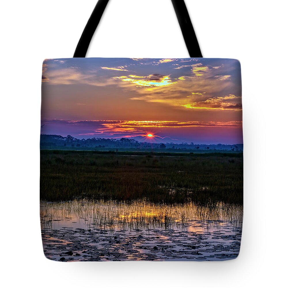 Sunrises Tote Bag featuring the photograph Dawn Breaking Over Saint Marks by DB Hayes