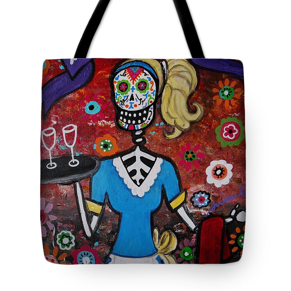 Feliz Tote Bag featuring the painting Day Of The Dead Waitress by Pristine Cartera Turkus