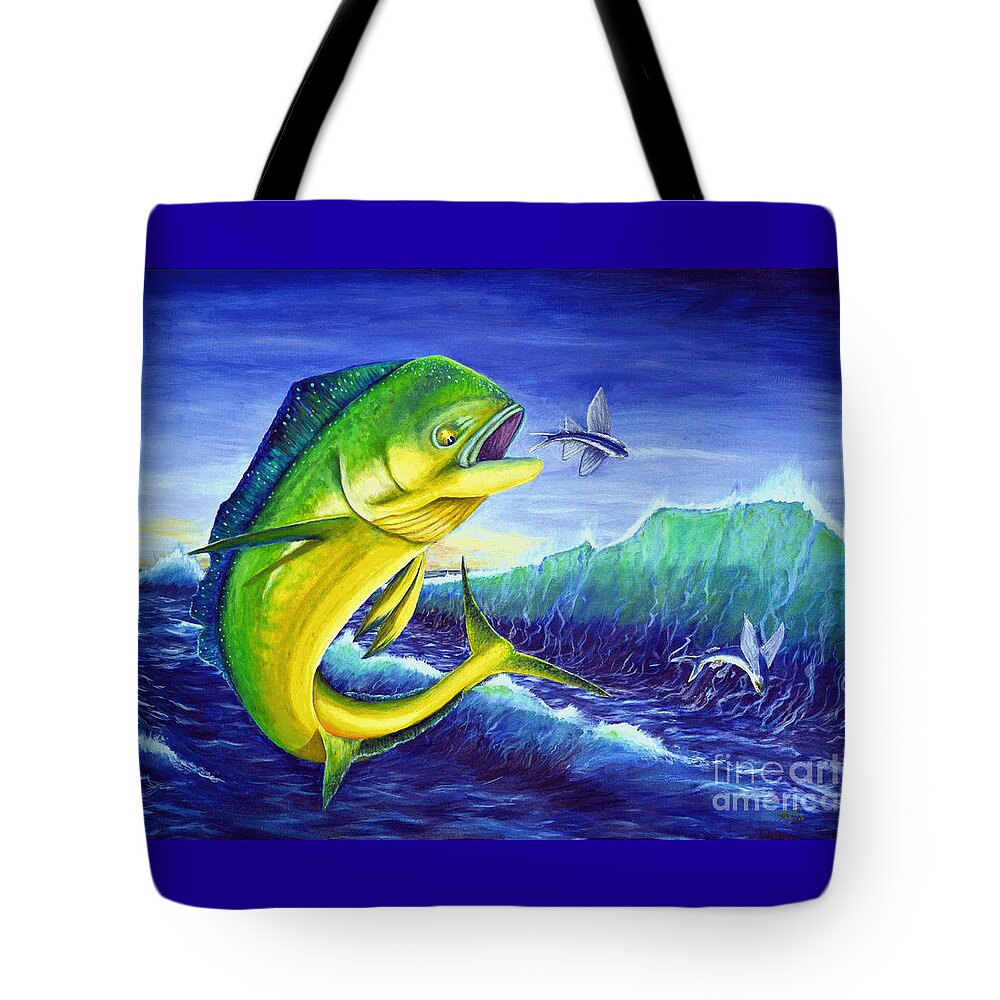Mahi Tote Bag featuring the painting Day of the Dolphin by Shelly Tschupp
