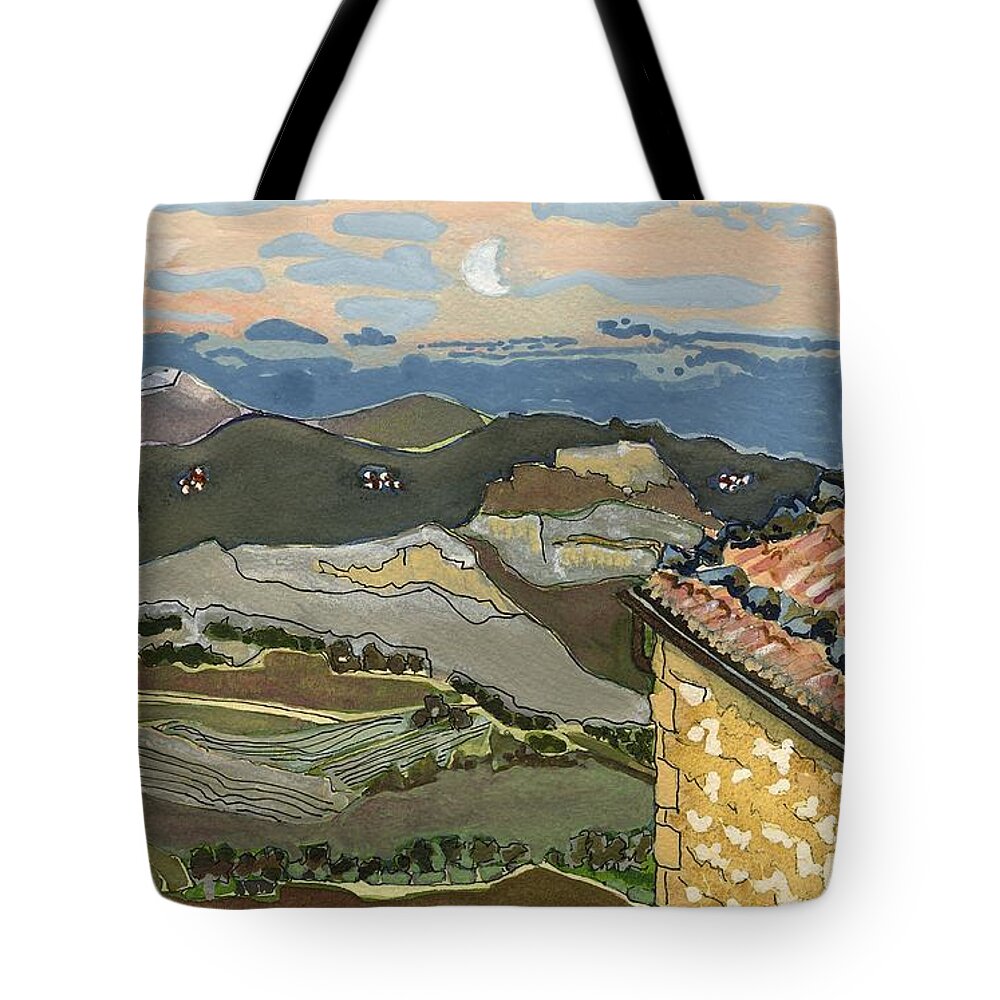 Italian Countryside Tote Bag featuring the painting Daybreak at San Leo, Rimini by Joan Cordell