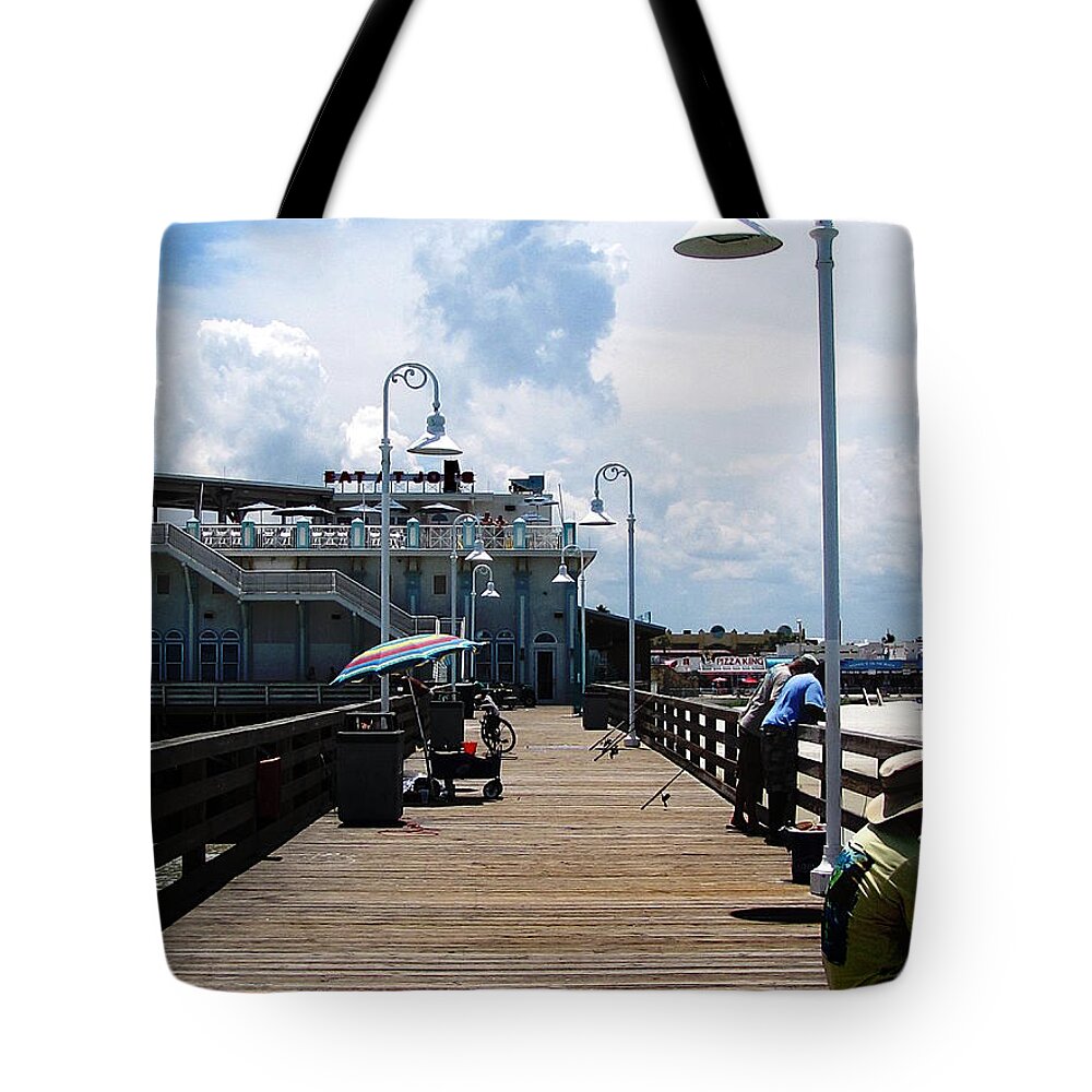 Daytona Tote Bag featuring the photograph Daytona Beach Fishing Pier  by Christopher Mercer