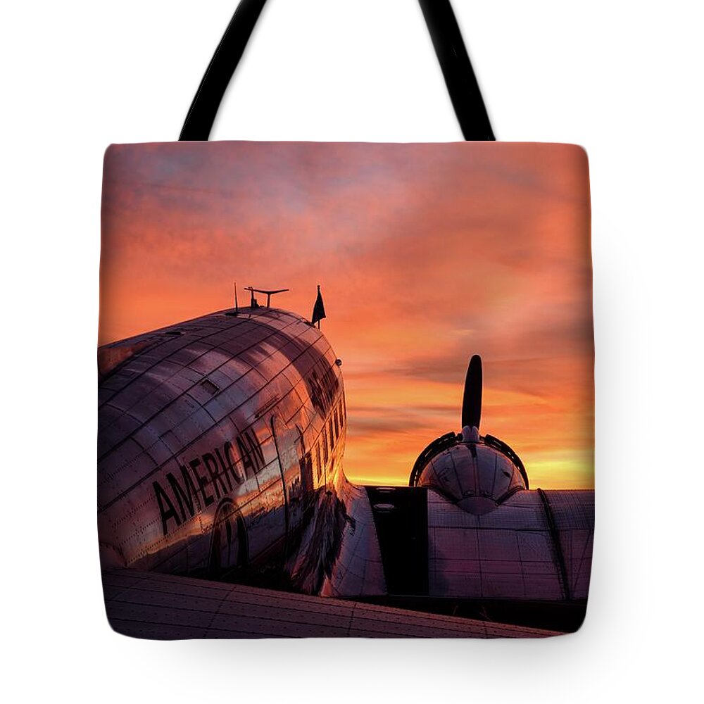 2017 Tote Bag featuring the photograph DC-3 Dawn - 2017 Christopher Buff, www.Aviationbuff.com by Chris Buff