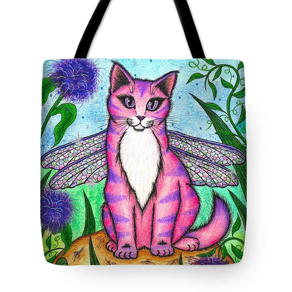 Dragonfly Tote Bag featuring the painting Dea Dragonfly Fairy Cat by Carrie Hawks