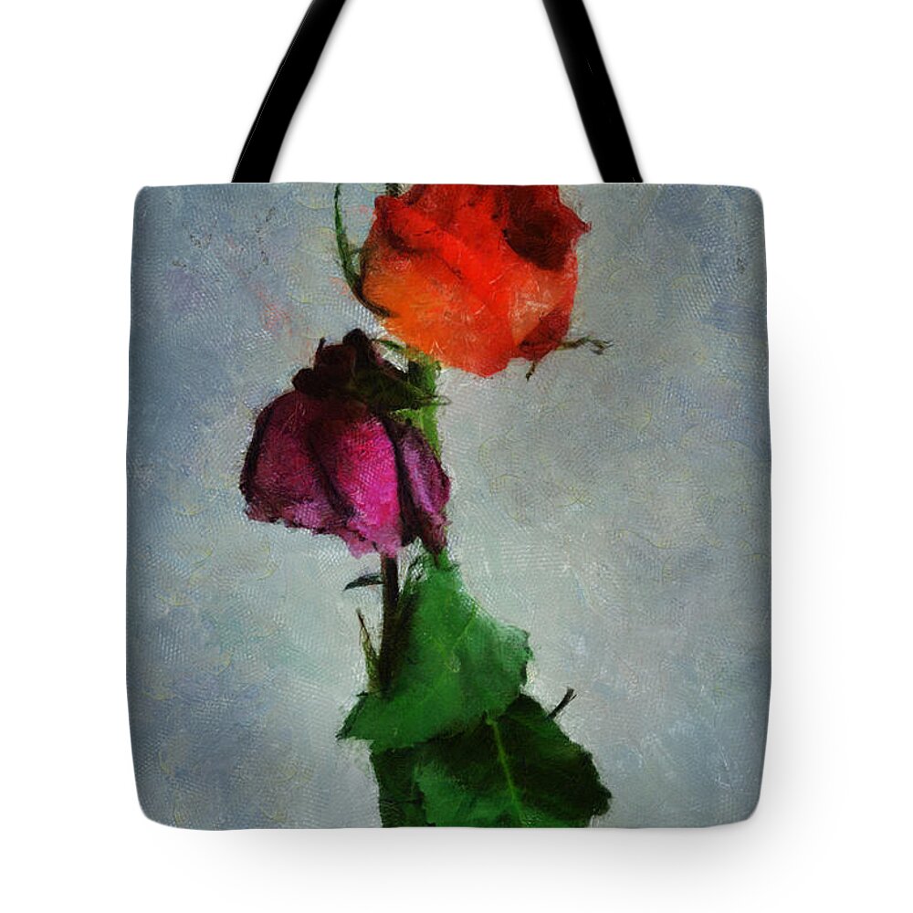 Dead Wilt Wilted Dried Roses Flowers Decay Blooms Bouquet Tote Bag featuring the digital art Dead Roses by Frances Miller