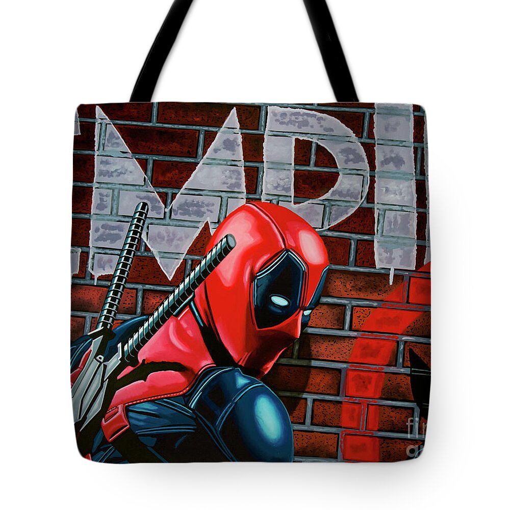 Deadpool Tote Bag featuring the painting Deadpool Painting by Paul Meijering