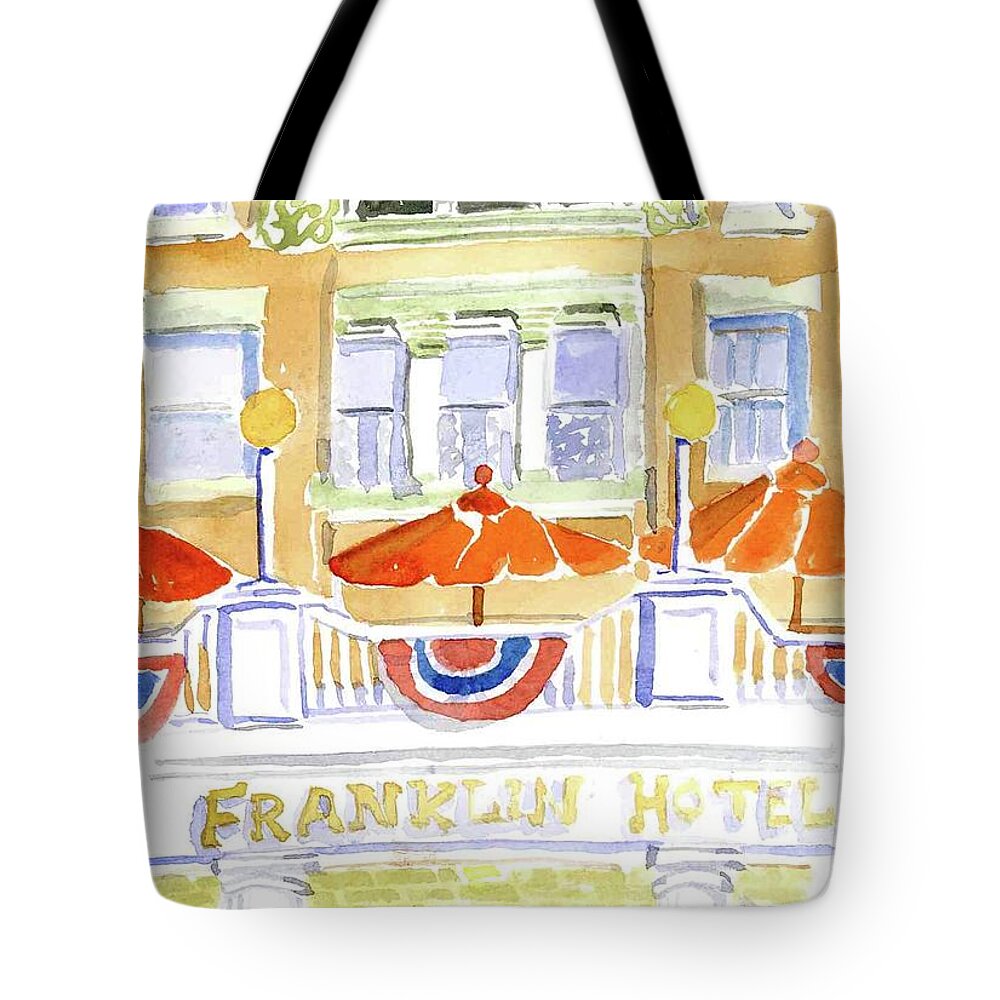 Deadwood Tote Bag featuring the painting Deadwood-Franklin Hotel by Rodger Ellingson