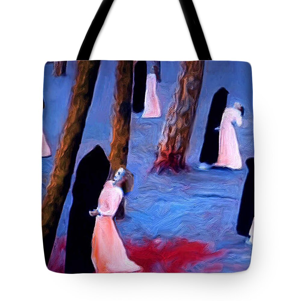 Expressionism Tote Bag featuring the digital art Death and the Maidens by Rein Nomm