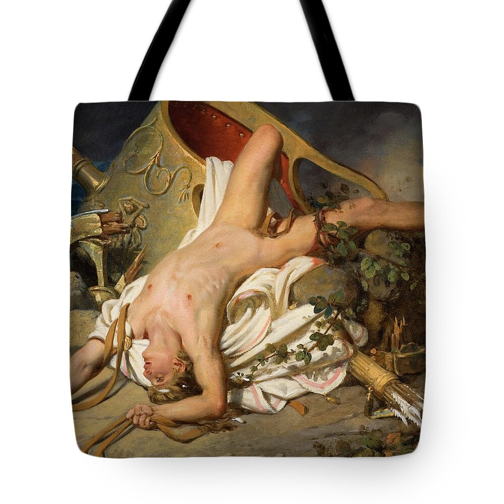 Hippolytus Tote Bag featuring the painting Death of Hippolytus by Joseph Desire Court