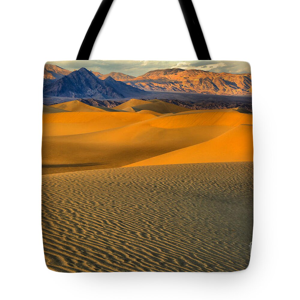 Death Valley Sand Dunes Tote Bag featuring the photograph Death Valley Golden Hour by Adam Jewell