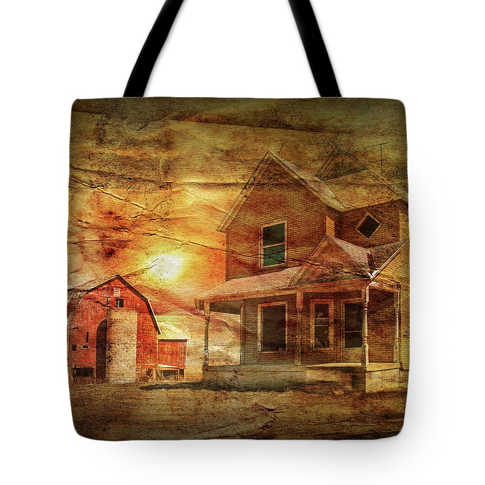 Farm Tote Bag featuring the photograph Decline of the Small Farm with wrinkled paper by Randall Nyhof