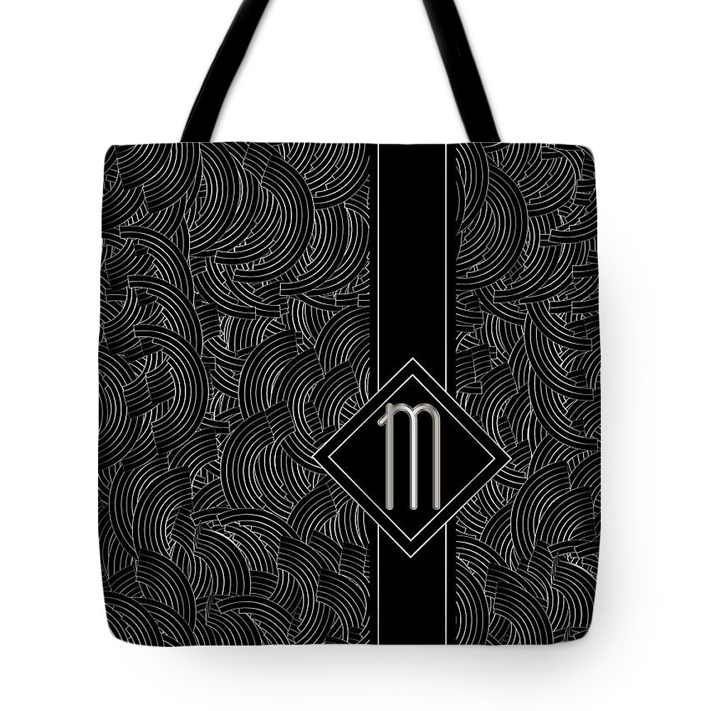 Monogram Tote Bag featuring the digital art Deco Jazz Swing Monogram ...letter M by Cecely Bloom