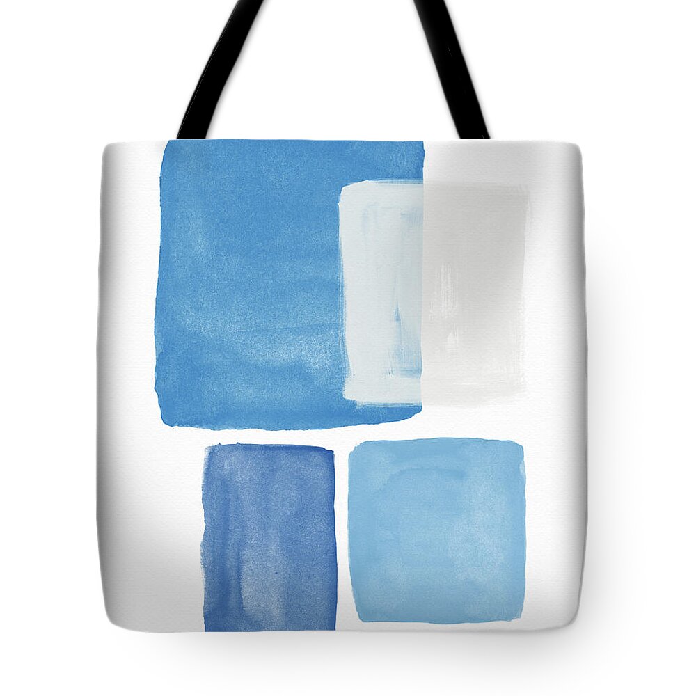 Abstract Tote Bag featuring the painting Deconstructed Blue Gingham 2- Art by Linda Woods by Linda Woods