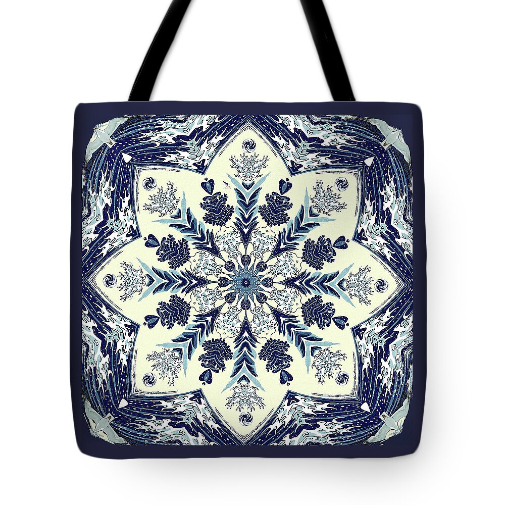Mandala Tote Bag featuring the digital art Deconstructed Sea Mandala by Deborah Smith