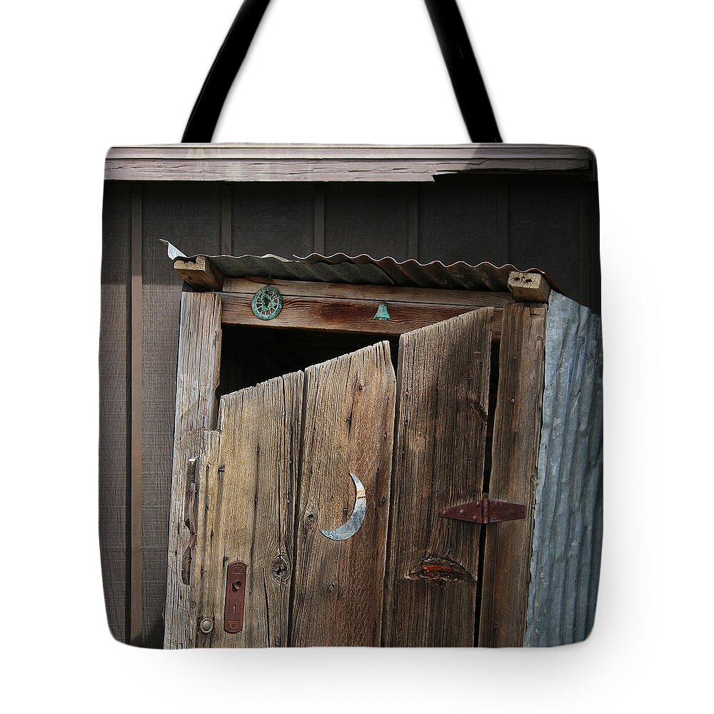 Outhouse Tote Bag featuring the photograph Decorated Outhouse by Art Block Collections
