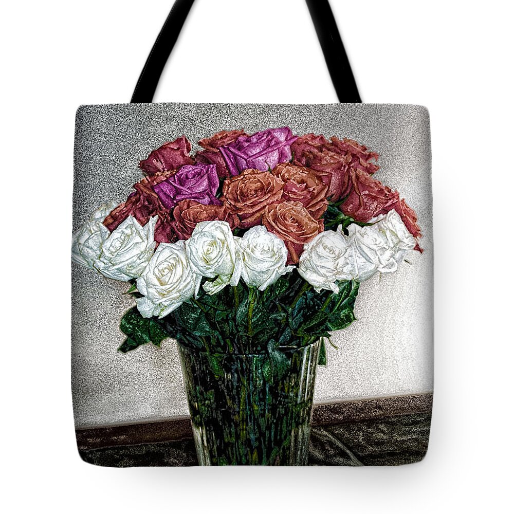 Roses Tote Bag featuring the digital art Decorative Digital Floral A1277 by Mas Art Studio