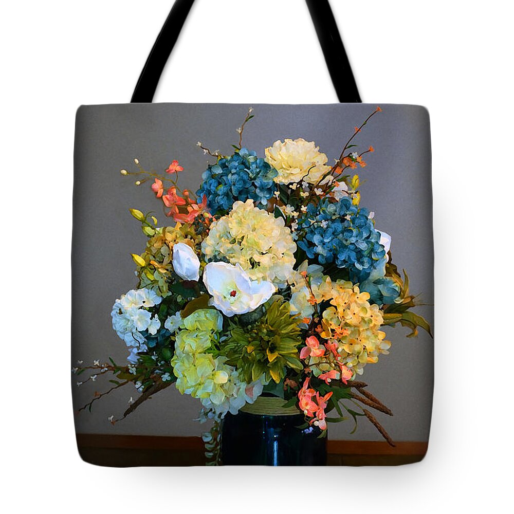 Masartstudio Tote Bag featuring the mixed media Decorative Floral Mixed Media B3117 by Mas Art Studio