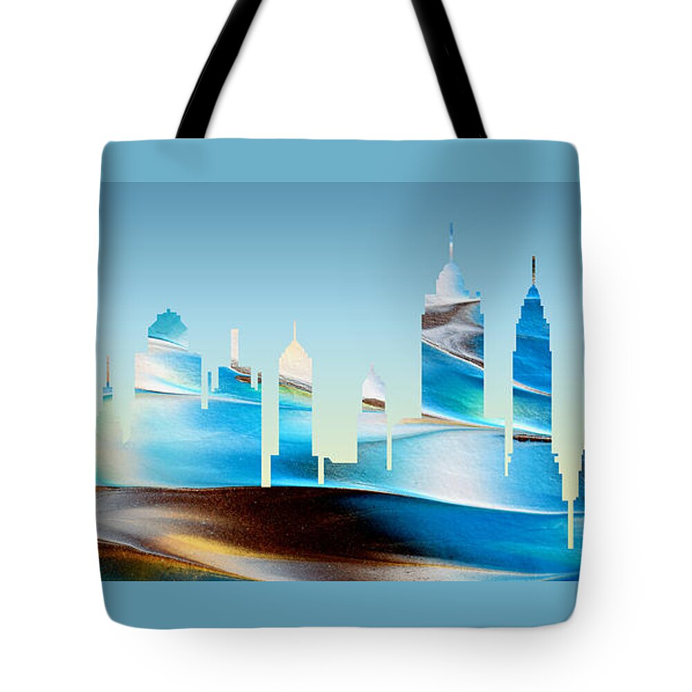 Abstract Tote Bag featuring the painting Decorative Skyline Abstract New York P1015B by Mas Art Studio