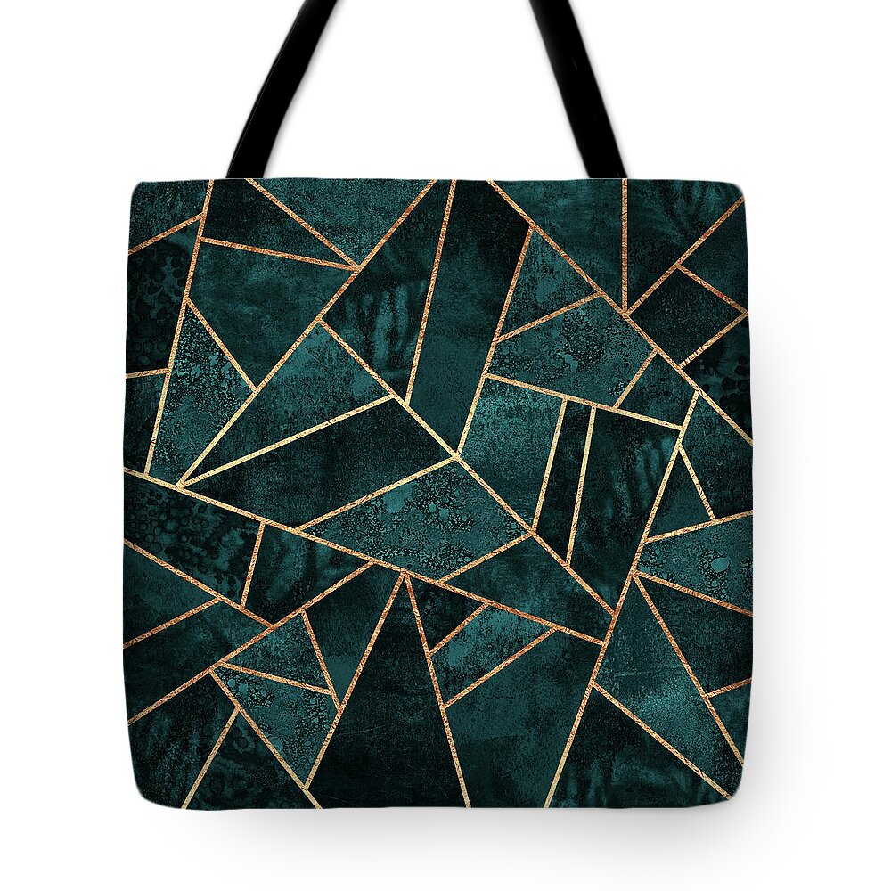 Abstract Tote Bag featuring the digital art Deep Teal Stone by Elisabeth Fredriksson