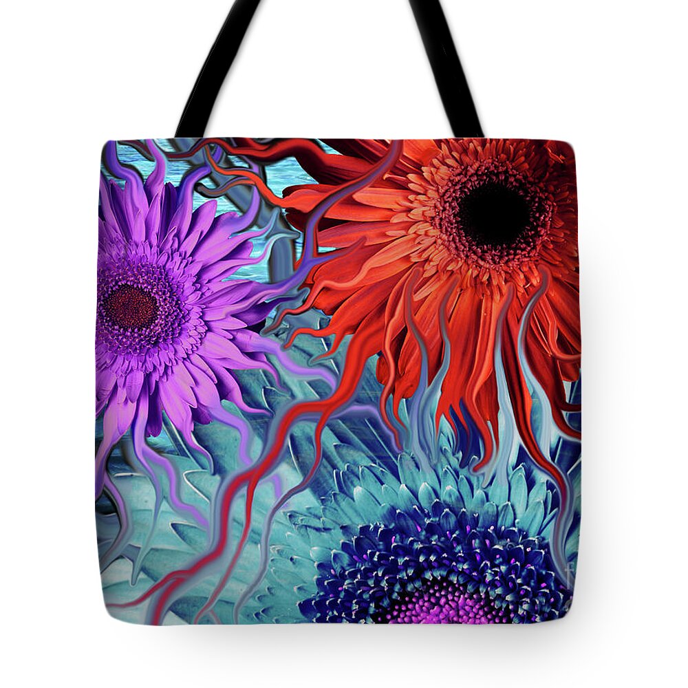 Flower Tote Bag featuring the painting Deep Water Daisy Dance by Christopher Beikmann