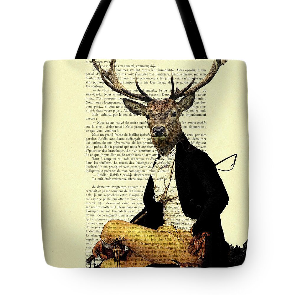 Deer Tote Bag featuring the digital art Deer regency portrait by Madame Memento