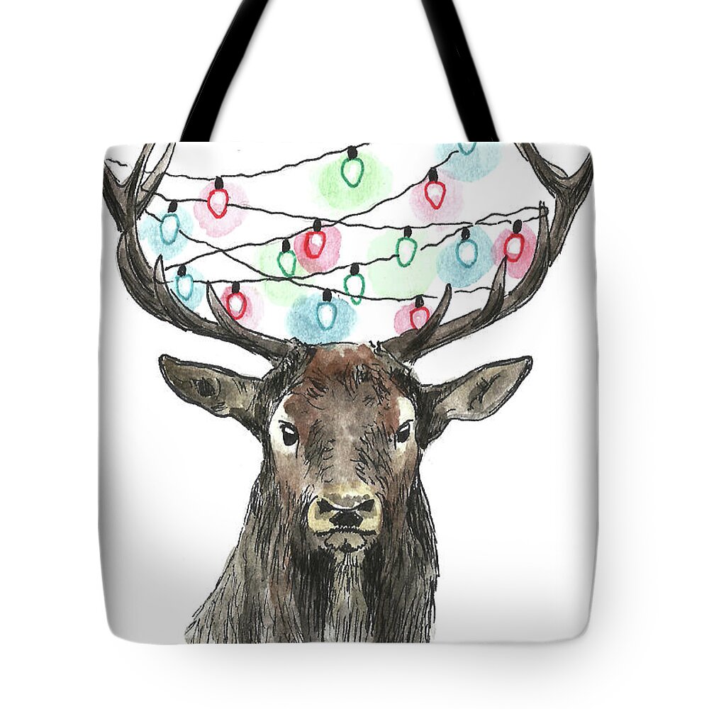 Deer Tote Bag featuring the painting Deer with Light by Masha Batkova