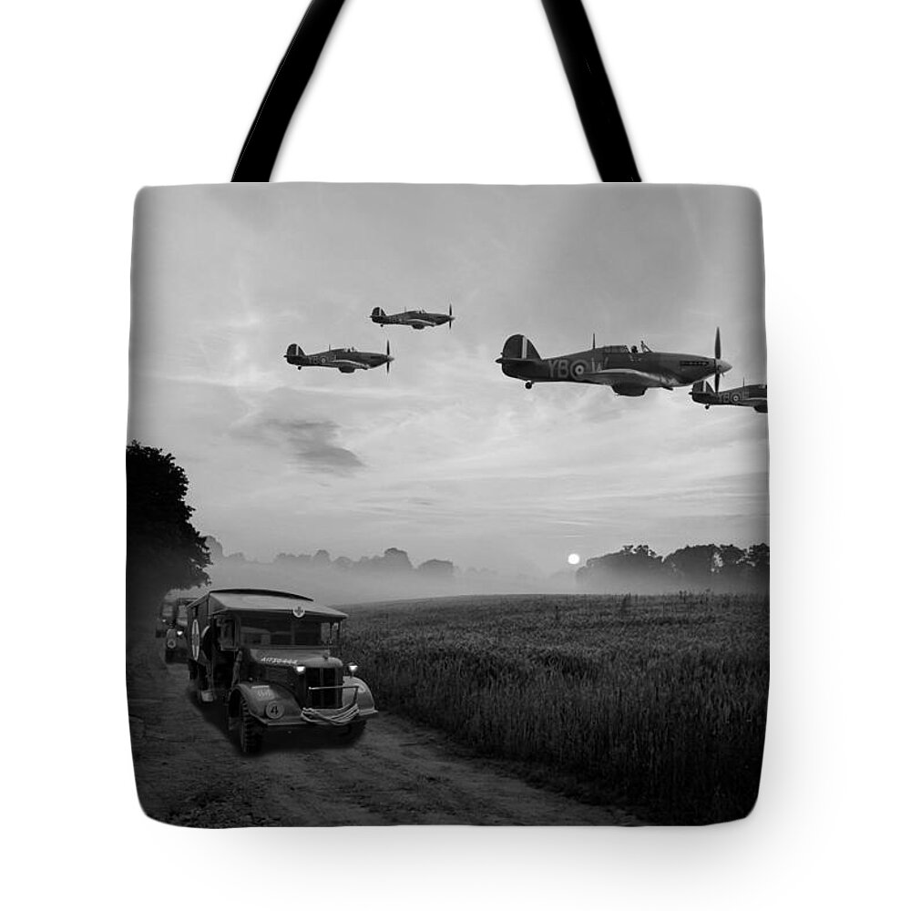 Raf Tote Bag featuring the digital art Defence Of The Realm - Monochrome by Mark Donoghue