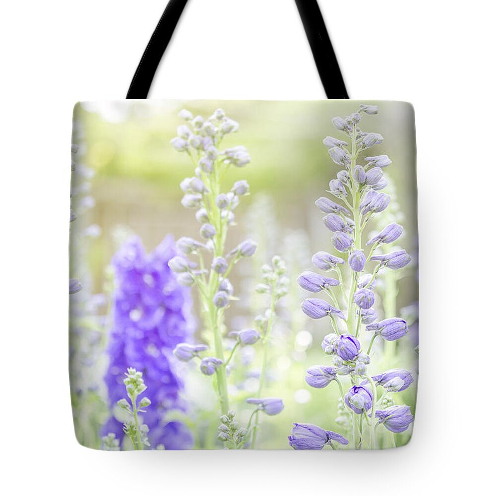 Delphinium Tote Bag featuring the photograph Delphiniums by Mary Angelini