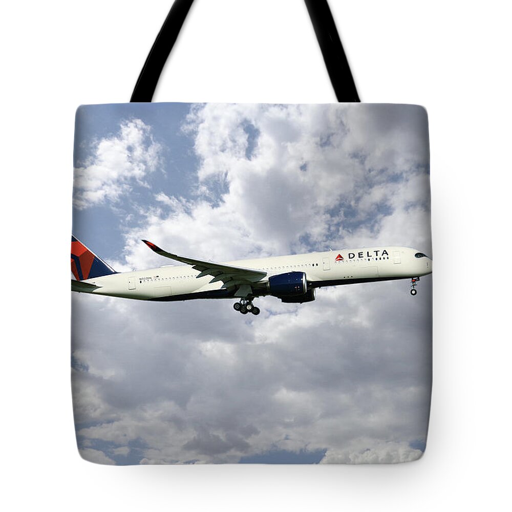 Delta Tote Bag featuring the digital art Delta Air Lines - Airbus A350-941 - N502DN by Airpower Art