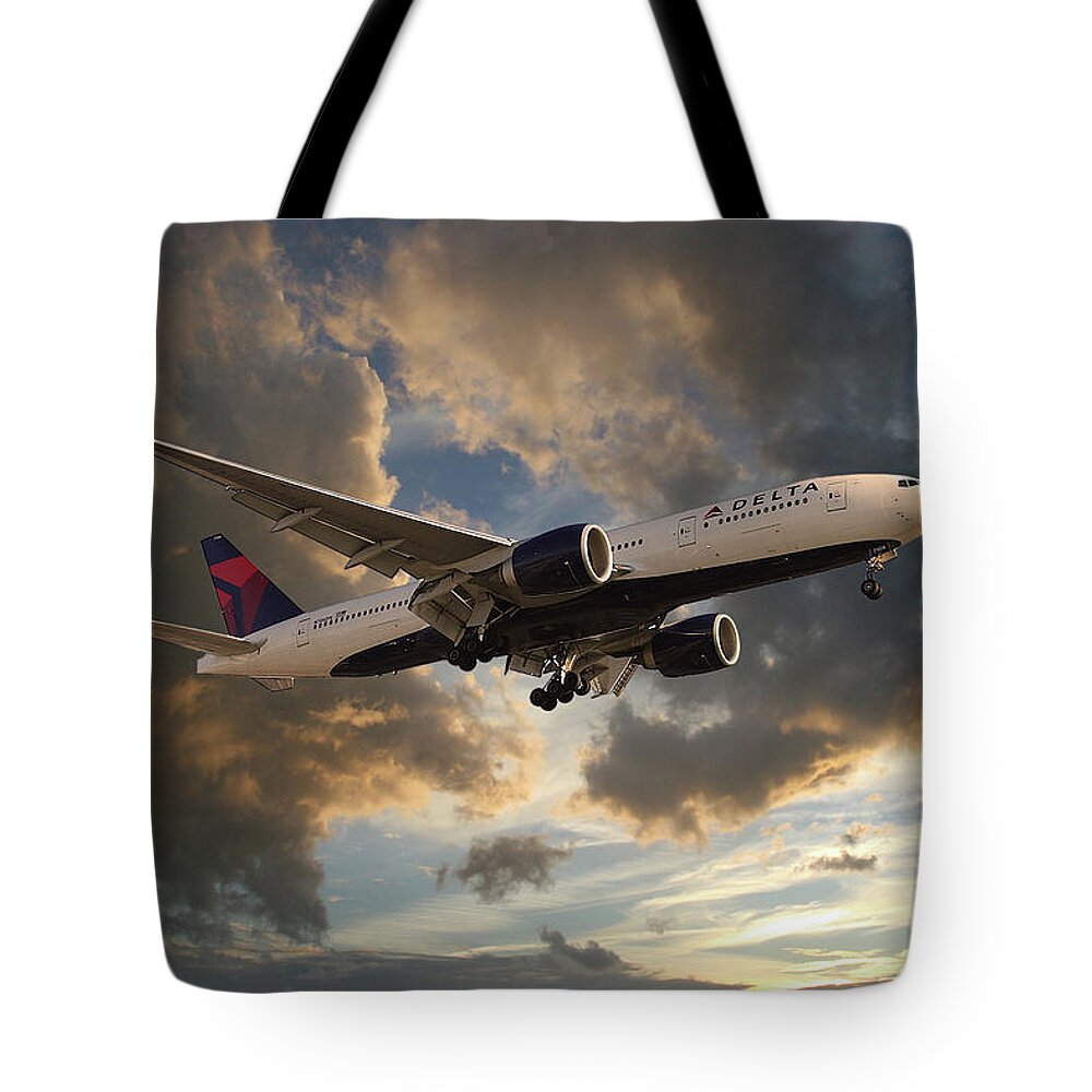 Delta Airlines Tote Bag featuring the digital art Delta Air Lines Boeing 777-200LR by Airpower Art