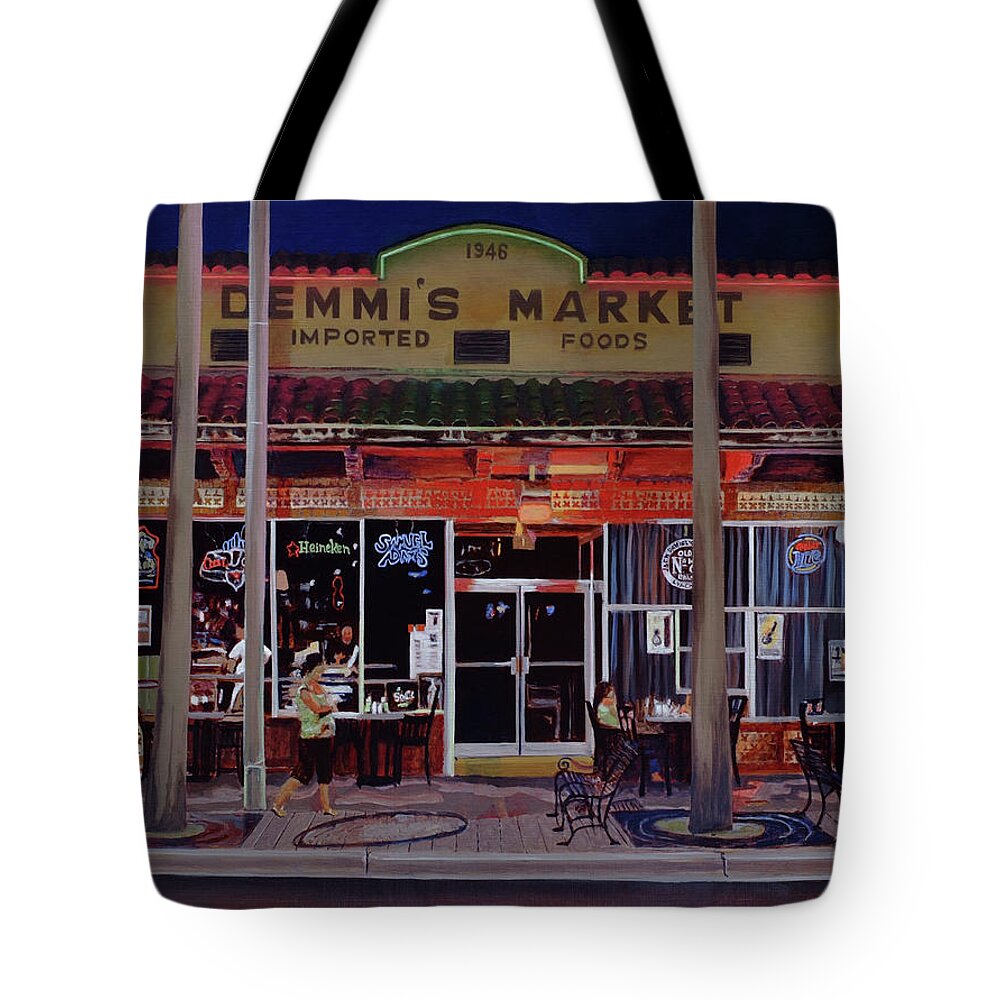 Cityscape Tote Bag featuring the painting Demmi's Market by Craig Morris