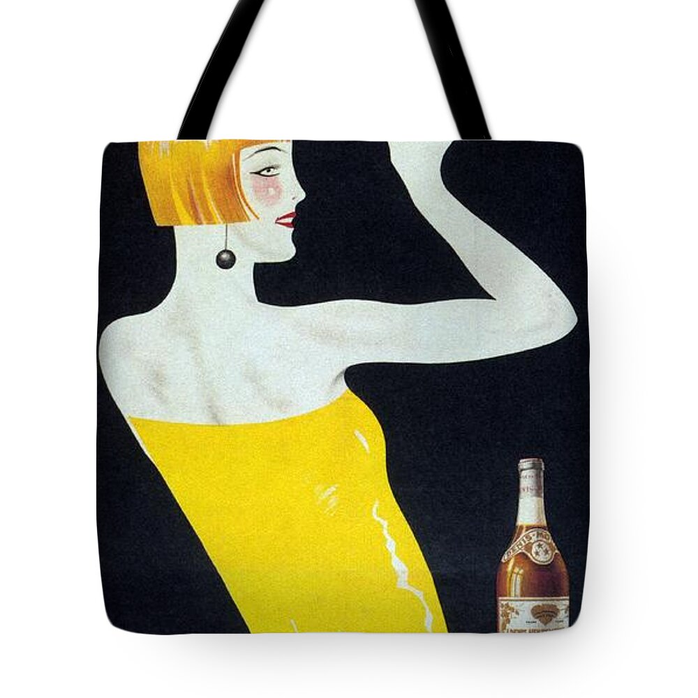 Denis-mounie Tote Bag featuring the mixed media Denis-Mounie - Vintage Drinks Advertising Poster by Studio Grafiikka