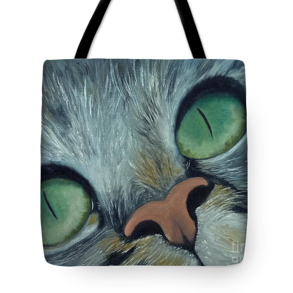  Tote Bag featuring the painting Green Eyes by Barrie Stark
