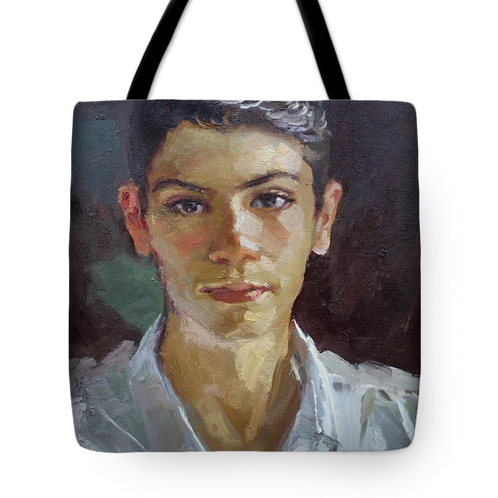 Denisi Tote Bag featuring the painting Denisi by Ylli Haruni