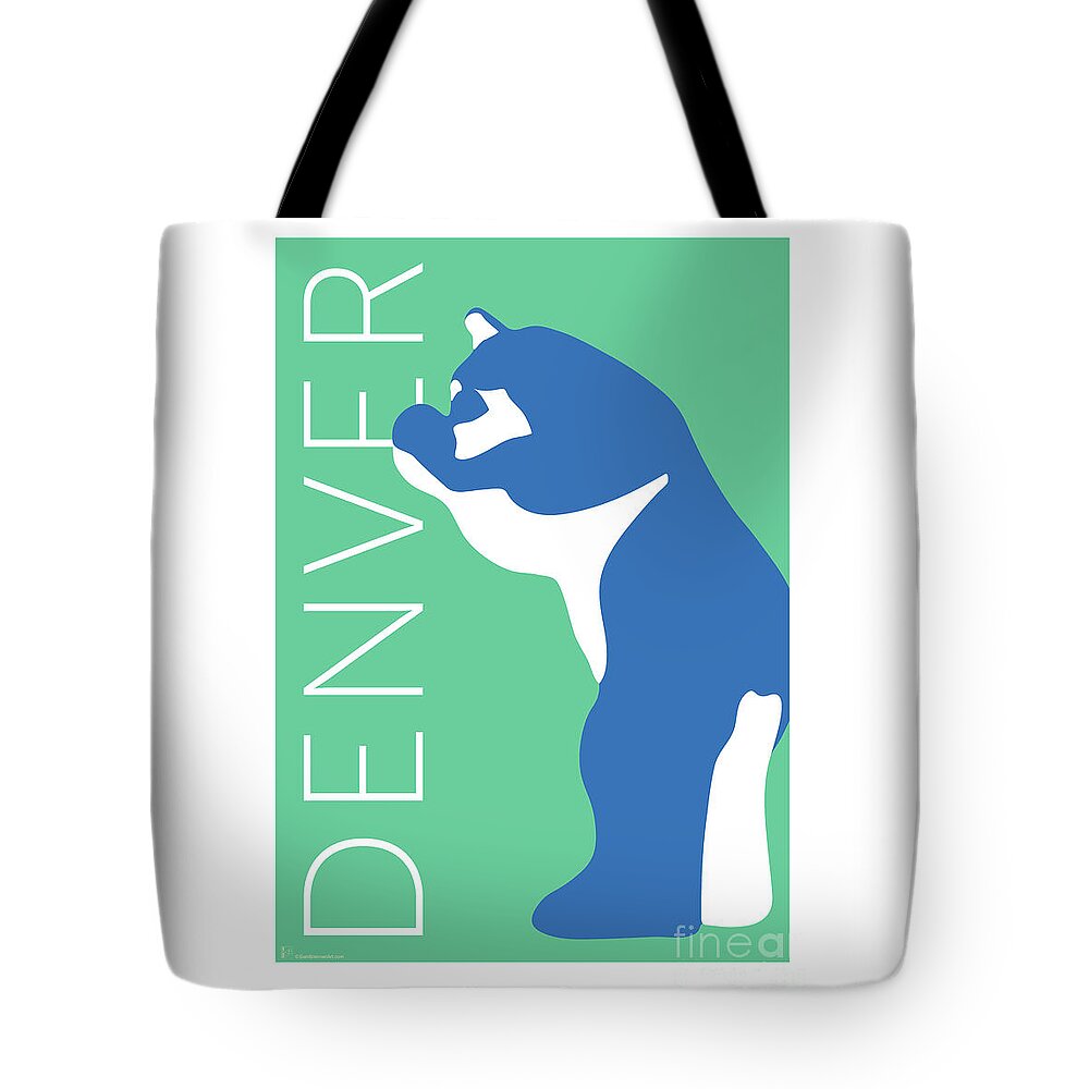 Denver Tote Bag featuring the digital art DENVER Blue Bear/Aqua by Sam Brennan