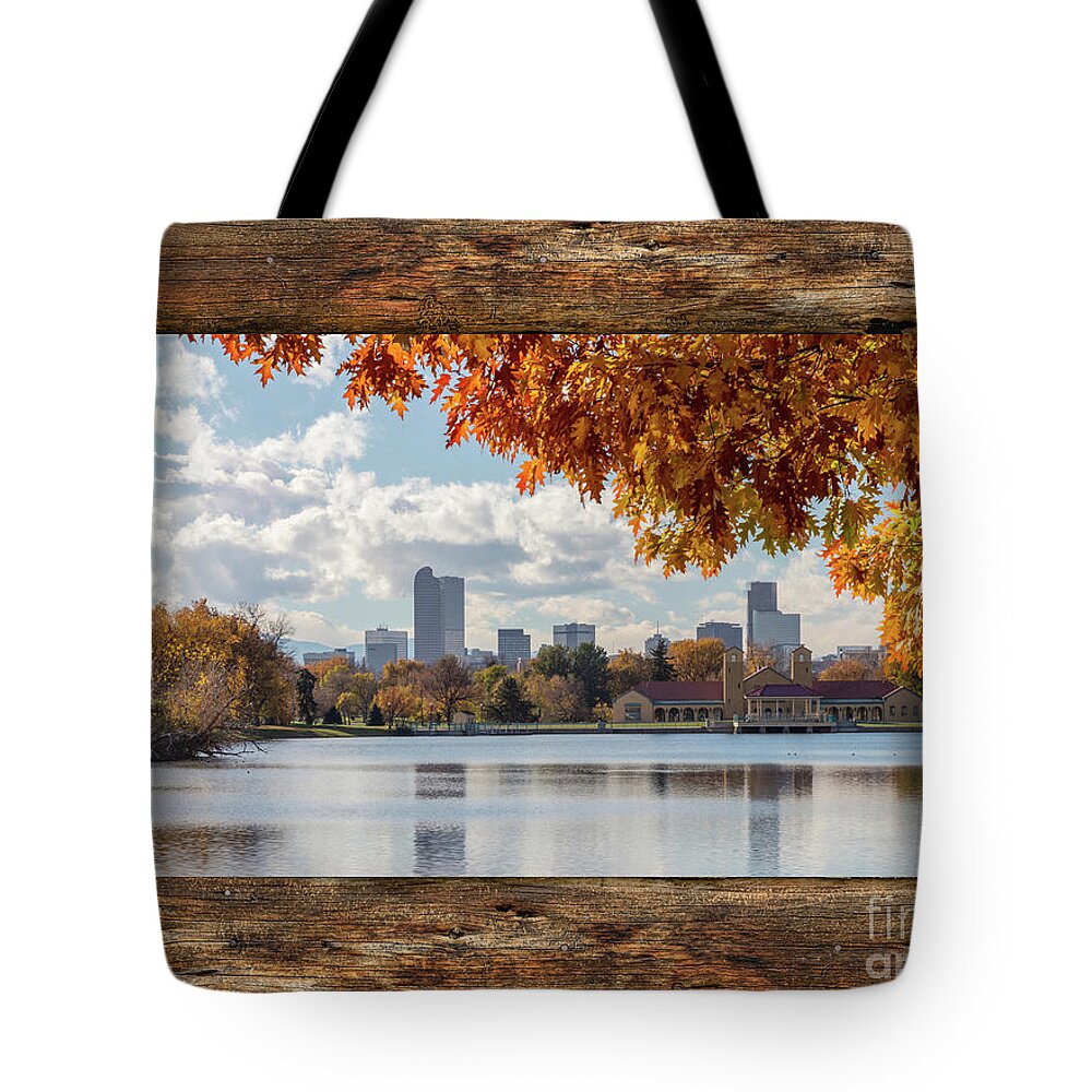 Windows Tote Bag featuring the photograph Denver City Skyline Barn Window View by James BO Insogna