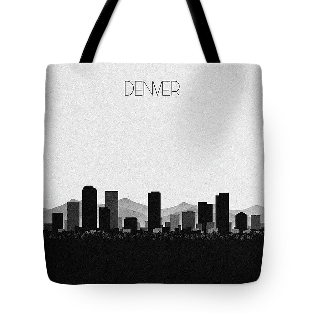 Denver Tote Bag featuring the mixed media Denver Cityscape Art by Inspirowl Design