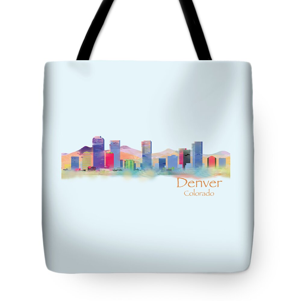 T-shirts Tote Bag featuring the digital art Denver Colorado Skyline TShirts and Accessories by Loretta Luglio