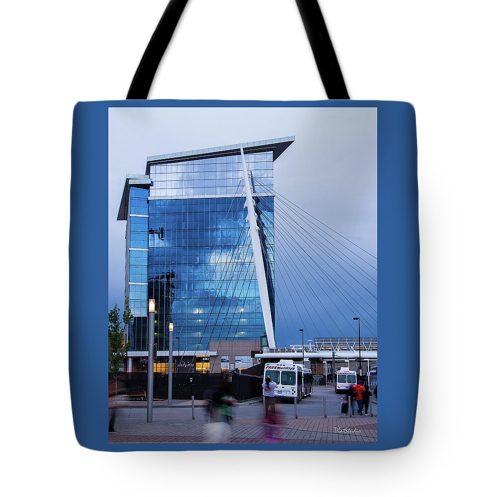 Bus Stop Tote Bag featuring the photograph Denver Union Station and Milennium Bridge by Tim Kathka