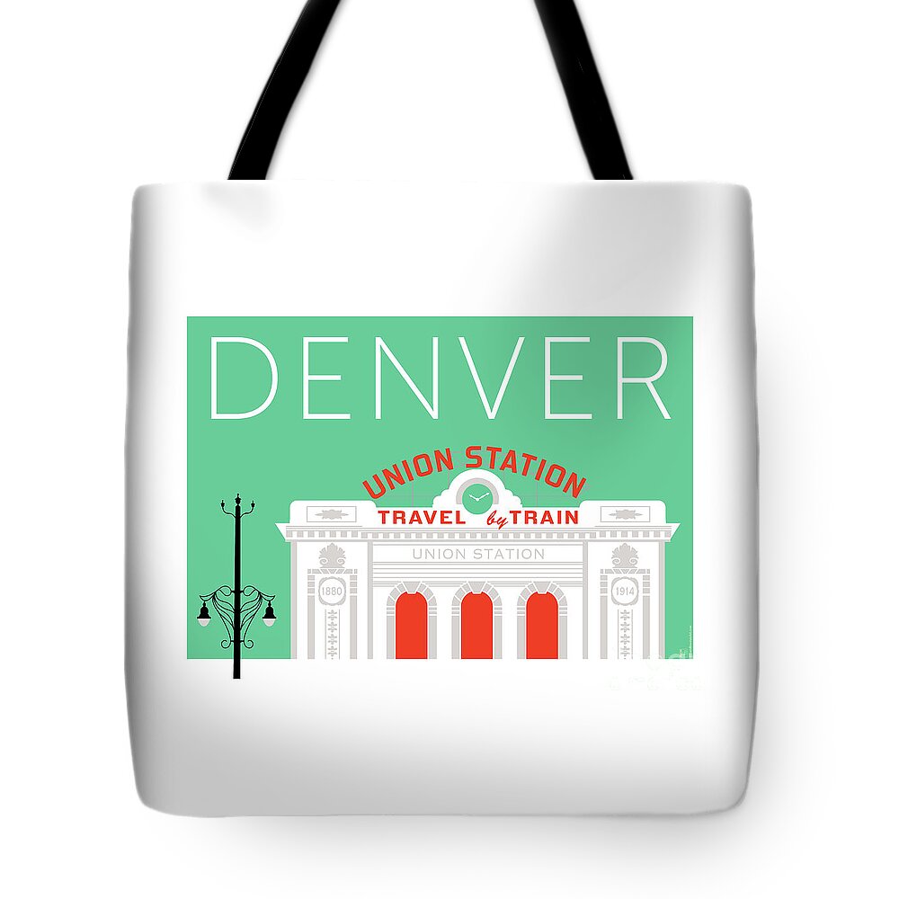 Denver Tote Bag featuring the digital art DENVER Union Station/Aqua by Sam Brennan