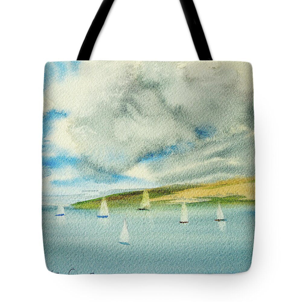 Afternoon Tote Bag featuring the painting Dark Clouds Threaten Derwent River Sailing Fleet by Dorothy Darden