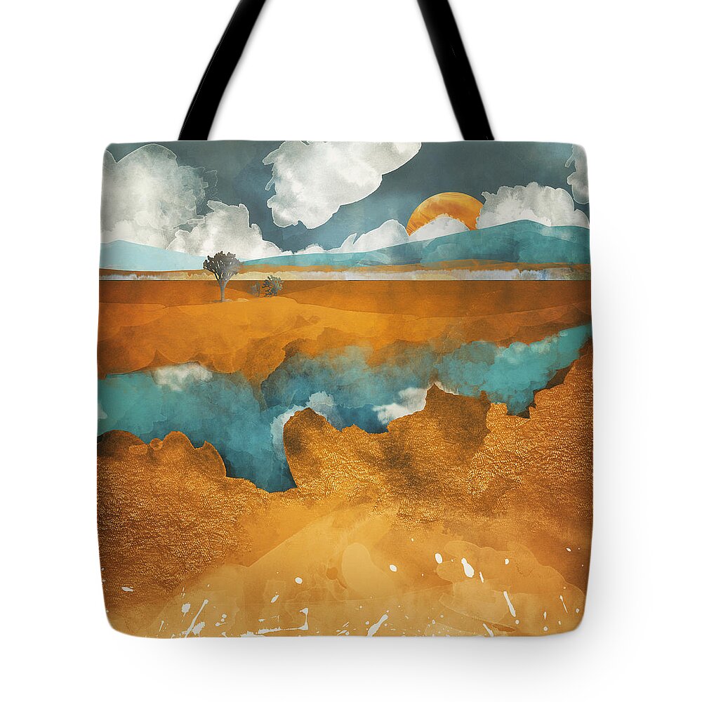 Desert Tote Bag featuring the digital art Desert Lake by Spacefrog Designs