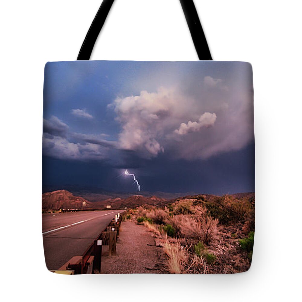 Lightning Tote Bag featuring the photograph Desert Lightning by Mark Jackson