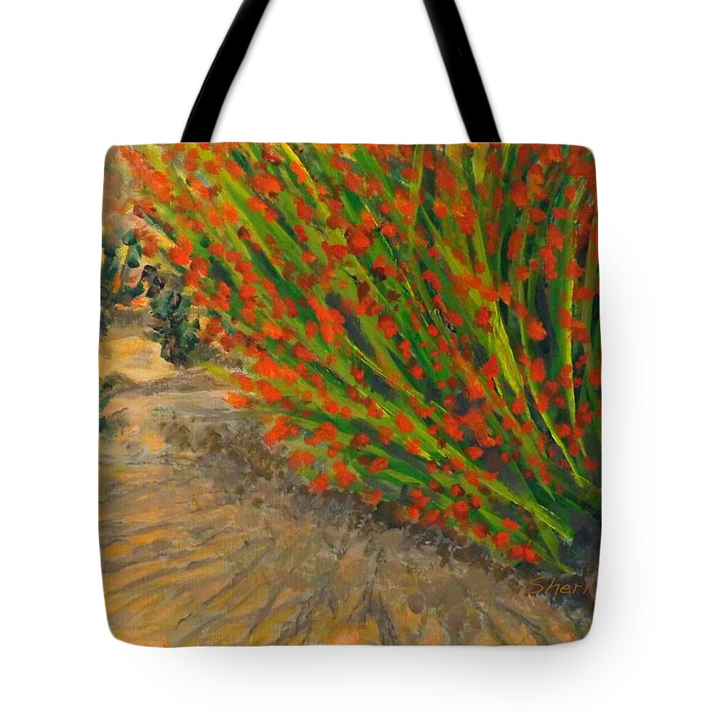 Bush Tote Bag featuring the painting Desert Mallow by Sherry Killam
