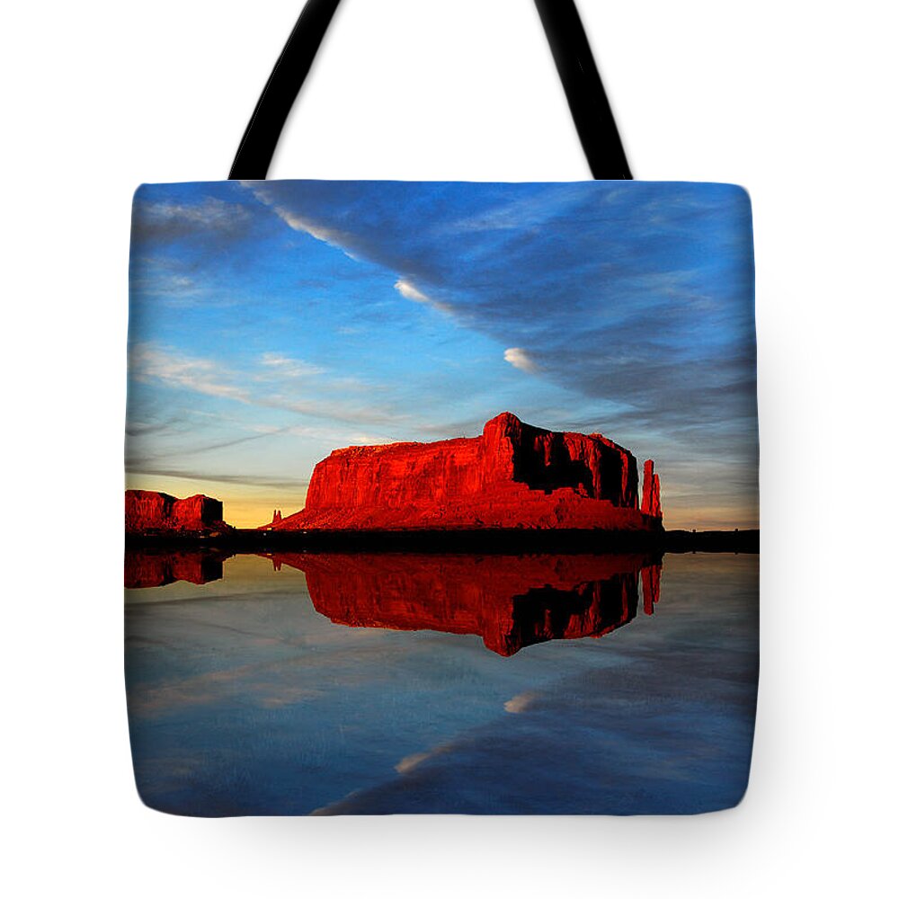 Monument Valley Tote Bag featuring the photograph Desert Mirror by Harry Spitz