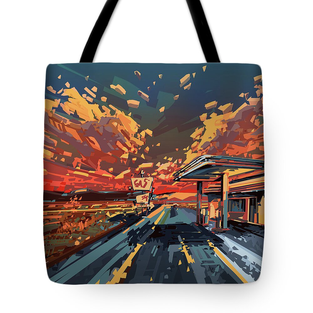 Road Tote Bag featuring the digital art Desert Road Landscape 2 by Bekim M