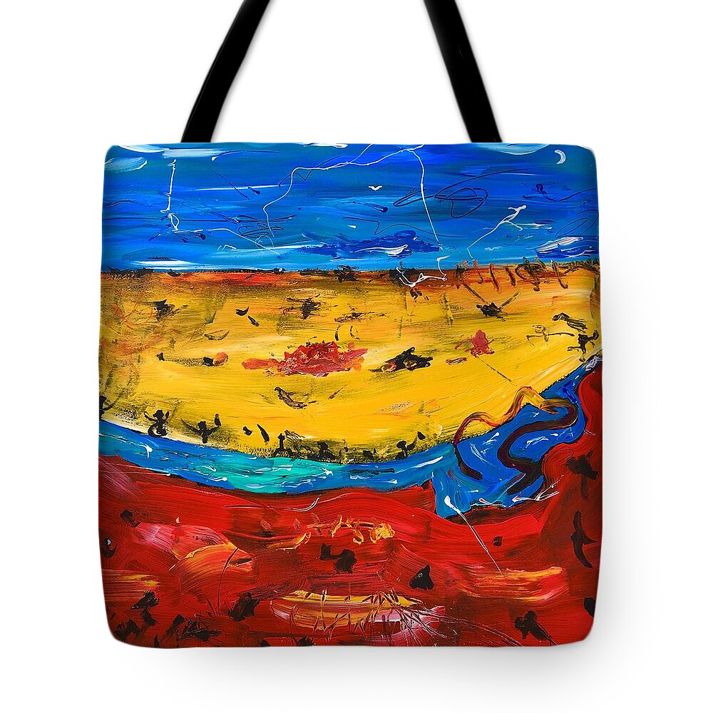 Desert Landscape Tote Bag featuring the painting Desert stream by Neal Barbosa