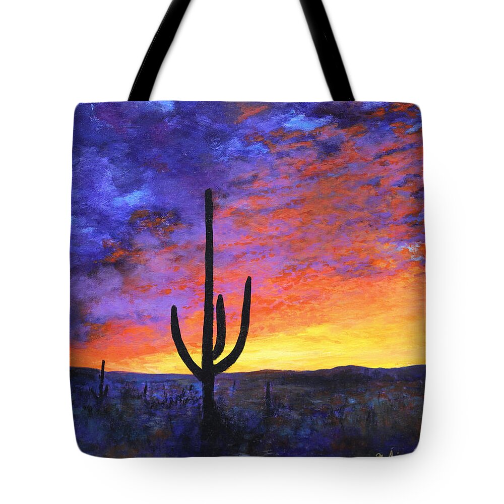 Desert Tote Bag featuring the painting Desert Sunset 4 by M Diane Bonaparte