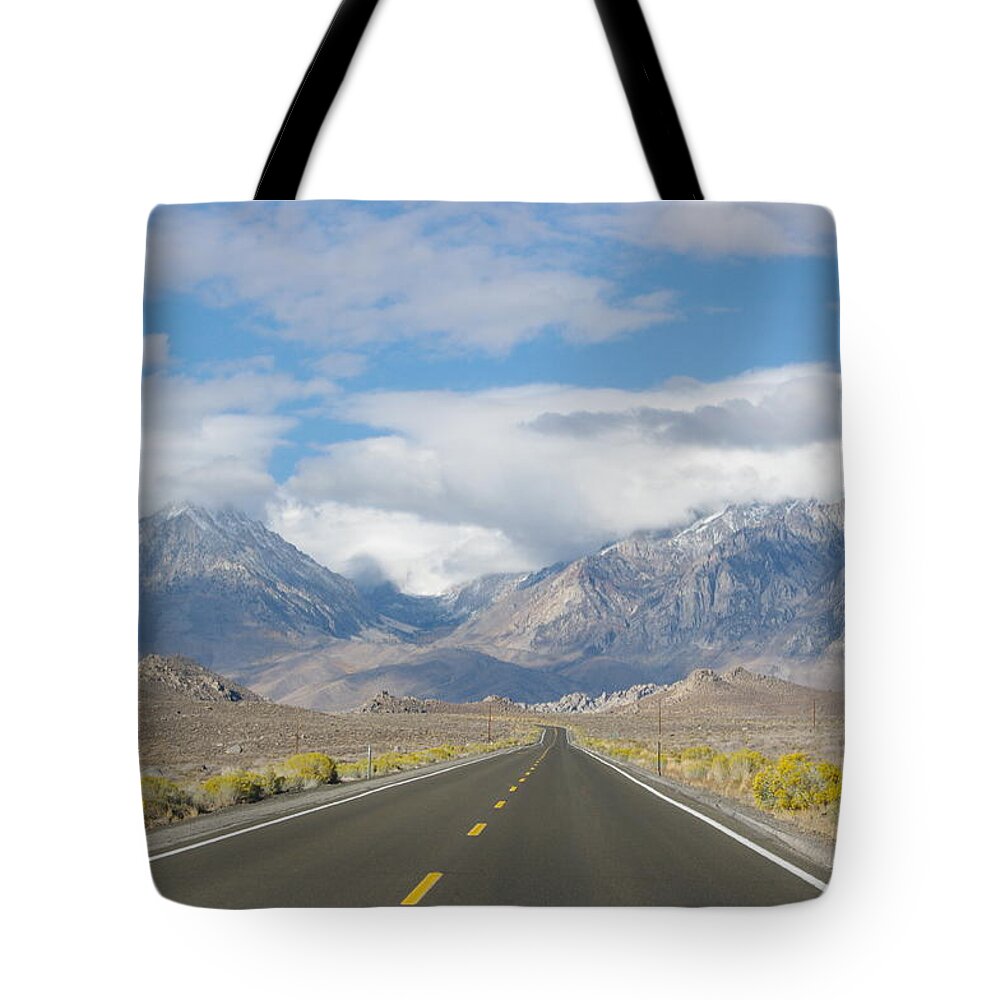 Mt. Whitney Tote Bag featuring the photograph Deserted Road to Mt. Whitney by Jeff Lowe