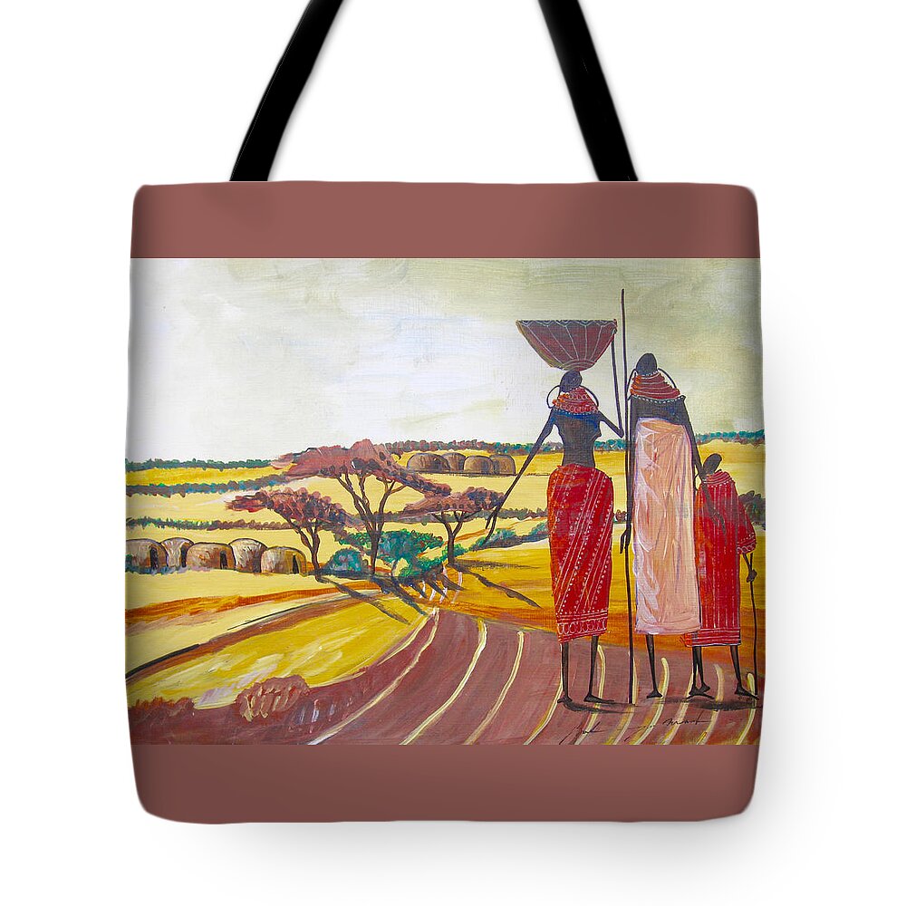 True African Art Tote Bag featuring the painting We are Home by Martin Bulinya